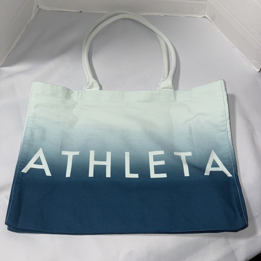 Athleta Beach Bag Gym Bag Tote Bag Blue Ombre White Canvas Shopping Bag